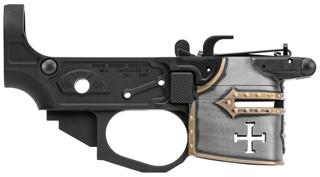 Picture of  Spikes Tactical Stlb960pch Rare Breed Crusader  9Mm Luger, Black Anodized Aluminum  With Painted Front For Ar-Platform