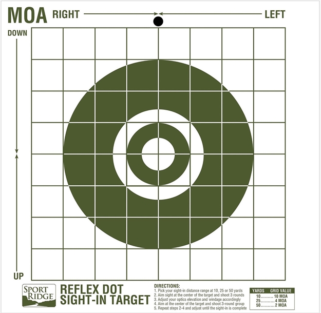 Picture of Sport Ridge 03714 Sport Ridge Reflex Dot Sight-In Target Moa Reflex Dot Premium Durable Paper Target 10" X 10" 10 Per Pkg