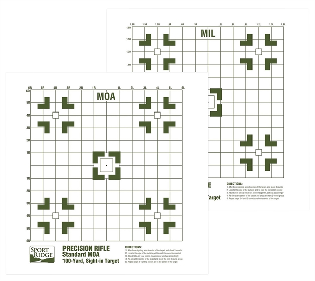 Picture of  Sport Ridge 03730 Precision Sight-In Moa And Mil-Dot Heavy Paper Hanging Rifle 16" X 16" Green/White 8 Per Pkg