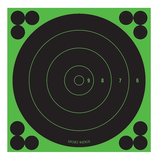 Picture of Sport Ridge 03750 Sport Ridge Self-Adhesive Reactive Target Self-Adhesive Peel And Stick Adhesive Bullseye Black W/Green Accents 12 PK