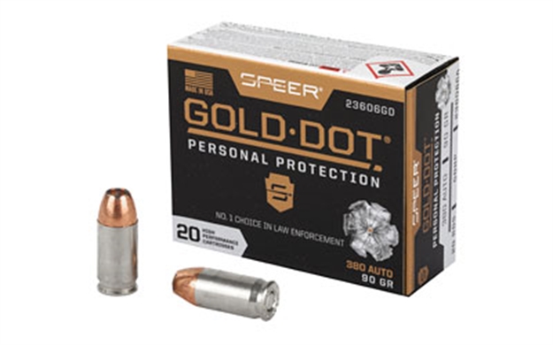 Picture of Speer Ammunition Gold Dot Personal Protection Handgun Ammo 380 Auto, Gdhp, 90 Gr, 1040 Fps, 20 Rnd, Boxed 23606GD