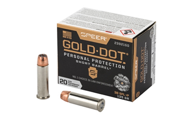 Picture of  Speer 23921Gd Gold Dot Personal Protection Short Barrel 38Special+P 135Gr Hollow Point 20 Per Box/10 Case 604544647372