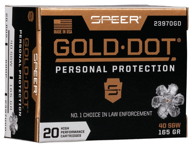 Picture of Speer Ammunition Gold Dot Personal Protection Handgun Ammo 40 S&W, Gdhp, 165 Gr, 1150 Fps, 20 Rnd, Boxed 23970GD