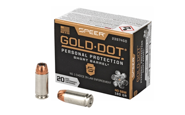 Picture of  Speer 23974Gd Gold Dot Personal Protection Short Barrel 40S&W 180Gr Hollow Point 20 Per Box/10 Case 604544647303
