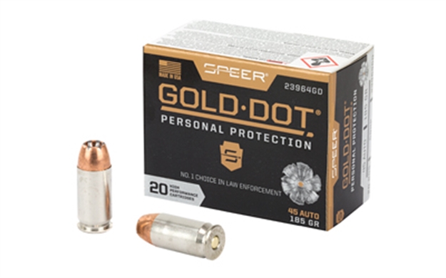 Picture of Speer Ammunition Gold Dot Personal Protection Handgun Ammo 45 Acp, Gdhp, 185 Gr, 1050 Fps, 20 Rnd, Boxed 23964GD