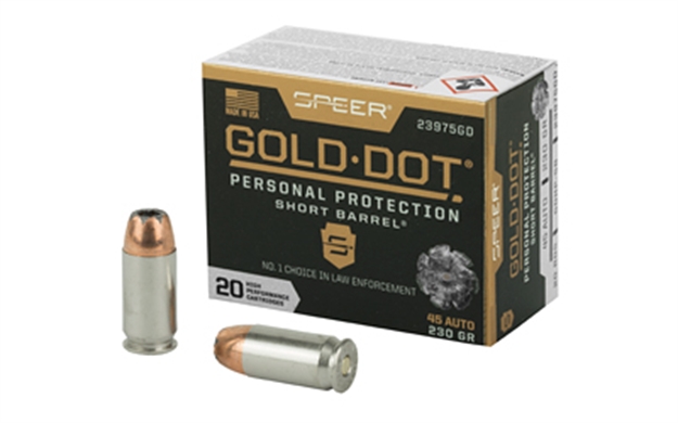 Picture of  Speer 23975Gd Gold Dot Personal Protection Short Barrel 45Acp 230Gr Hollow Point 20 Per Box/10 Case