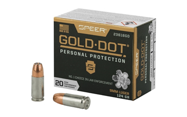 Picture of Speer Ammunition Gold Dot Personal Protection Handgun Ammo 9Mm Luger, Gdhp, 124 Gr, 1150 Fps, 20 Rnd, Boxed 23618GD 604544647235