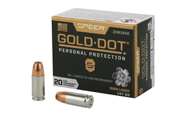 Picture of Speer Ammunition Gold Dot Personal Protection Handgun Ammo 9Mm Luger, Gdhp, 147 Gr, 985 Fps, 20 Rnd, Boxed 23619GD 604544647242
