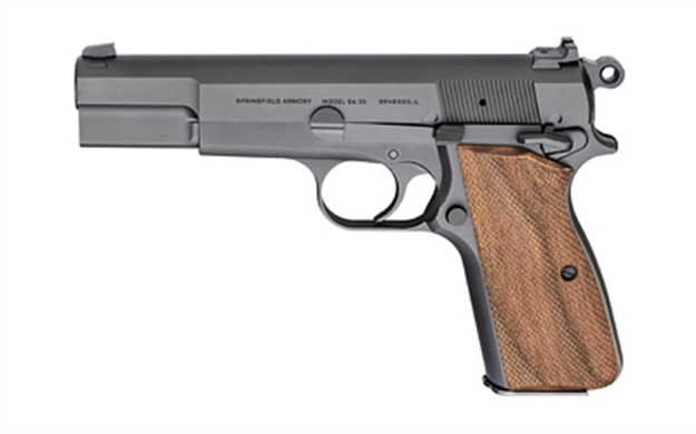 Picture of  Springfield Armory Hp9201 Sa-35  9Mm Luger 15+1 4.70" Stainless Steel Barrel, Matte Blued Serrated Carbon Steel Slide & Frame W/Beavertail, Checkered Walnut Grip