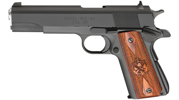 Picture of  Springfield Armory Pb9108lca 1911 Mil-Spec *Ca Compliant 45 Acp 5" 7+1 Black Parkerized Frame Black Parkerized Carbon Steel With Rear Serrations Slide Crossed Cannon Cocobolo Grip