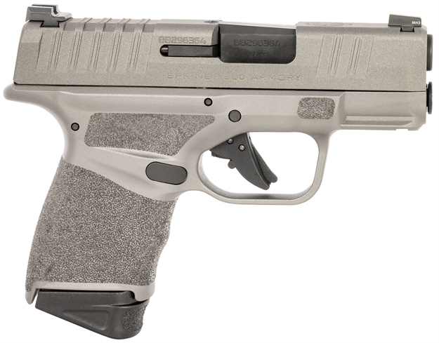 Picture of  Springfield Armory Hc9319y Hellcat Micro-Compact 9Mm Luger 13+1 3" Black Melonite Barrel, Tungsten Gray Cerakote Serrated Slide & Steel Frame W/Picatinny Rail, Gray Polymer W/Adaptive Texture Grips