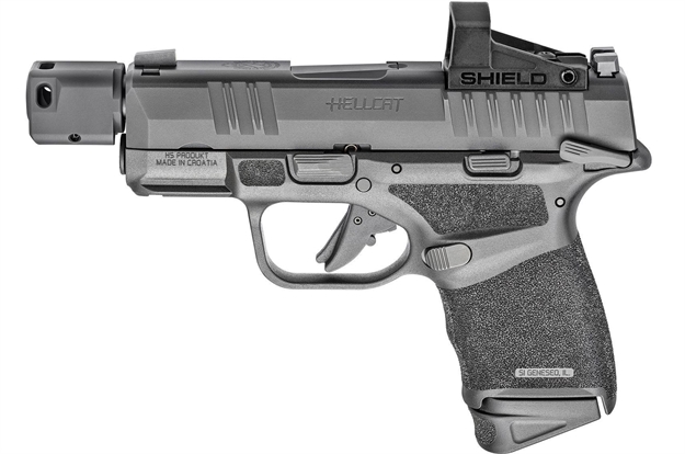 Picture of  Springfield Armory Hc9389btospsmscmslc Hellcat Micro-Compact Osp 9Mm Luger 3.80" Threaded/Compensated 10+1, Black Polymer Frame, Serrated/Optic Cut Slide, Manual Safety, Shield Smsc Red Dot 706397962449