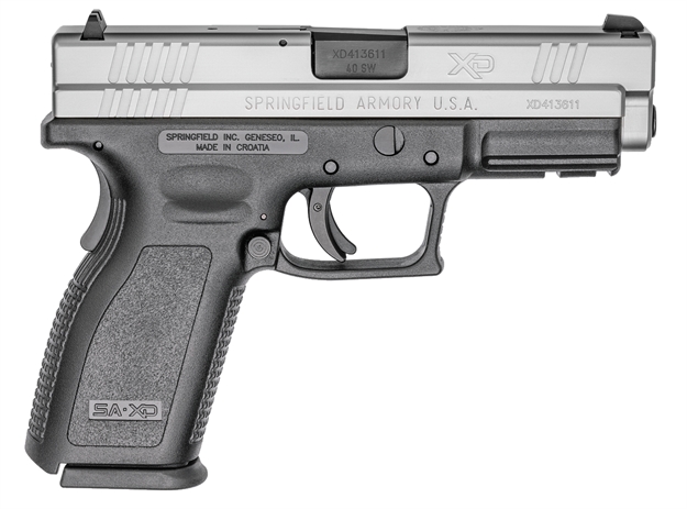 Picture of  Springfield Armory Xd9302 XD Service *Ca Compliant 40 S&W 10+1 4" Black Melonite Steel Barrel, Serrated Stainless Steel Slide, Black Polymer Frame W/Picatinny Rail