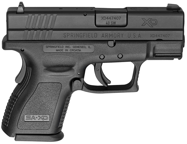 Picture of  Springfield Armory Xd9802hc XD  Compact Frame 40 S&W 12+1, 3" Black Melonite Steel Barrel & Serrated Steel Slide, Black Polymer Frame W/Picatinny Rail