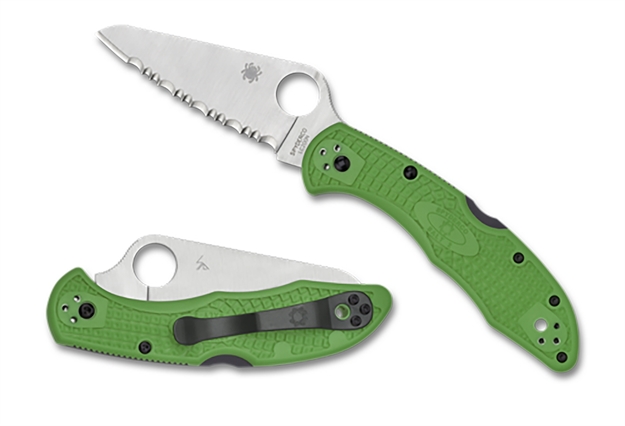 Picture of Spyderco  Salt 2  3" Folding Clip Point Serrated H1 Steel Blade Green Bi-Directional Texturing Frn Handle Includes Pocket Clip C88FSGR2