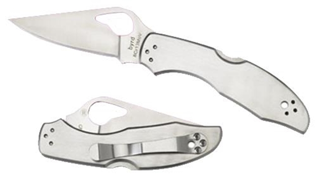 Picture of  Spyderco By04p2 Byrd Meadowlark 2 2.93" Folding Clip Point Plain 8Cr13mov SS Blade Satin Stainless Steel Handle 716104401628