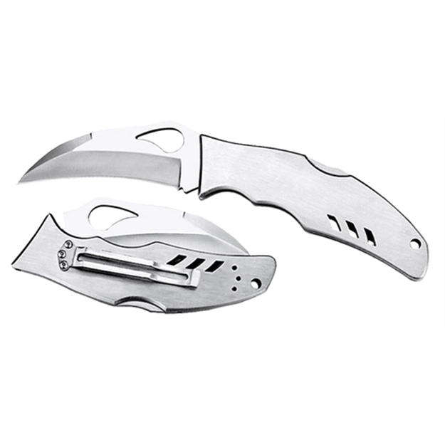 Picture of  Spyderco By07p Byrd Crossbill 3.50" Folding Hawkbill Plain 8Cr13mov SS Blade, Stainless Steel Handle Includes Pocket Clip
