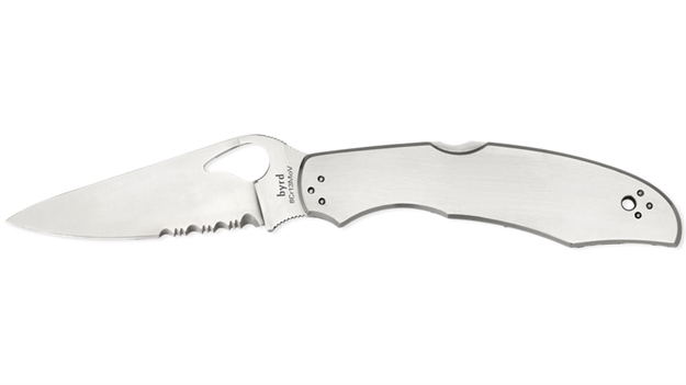 Picture of  Spyderco By03ps2 Byrd Cara Cara 2 3.75" Folding Drop Point, Part Serrated 8Cr13mov SS Blade, Stainless Steel Handle, Includes Pocket Clip