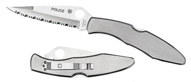 Picture of  Spyderco C07p Police  4.13" Folding Spear Point Plain Vg-10 SS Blade Stainless Includes Pocket Clip