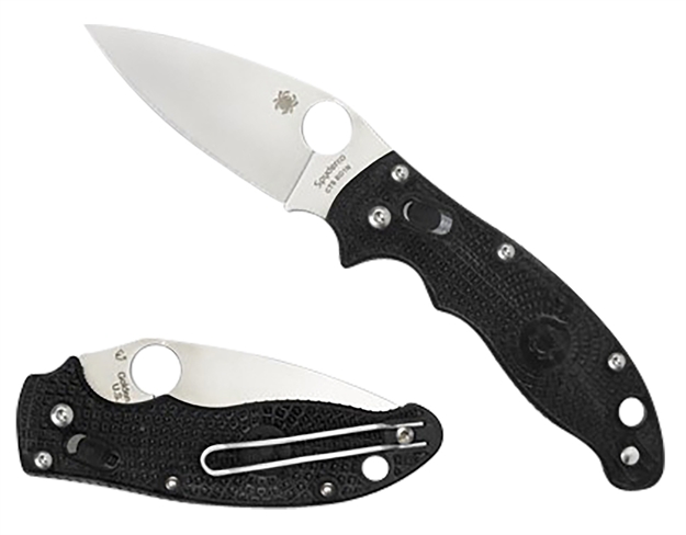 Picture of  Spyderco C101pbk2 Manix 2 Lightweight 3.37" Folding Plain Satin Cts Bd1 SS Blade/Black Bi-Directional Texturing Frcp Handle Includes Pocket Clip