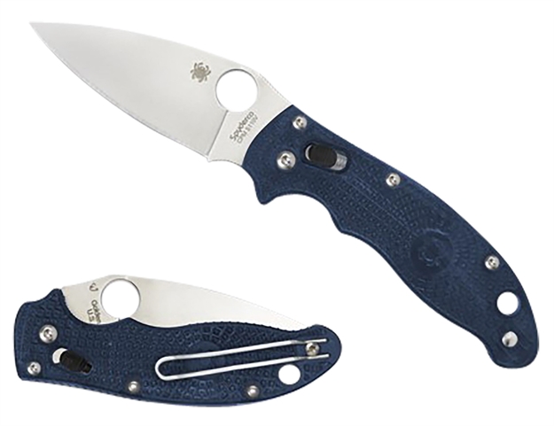 Picture of  Spyderco C101pdbl2 Manix 2 Lightweight 3.37" Folding Plain Satin Cts Bd1 SS Blade/Dark Blue Bi-Directional Texturing Frcp Handle Includes Pocket Clip