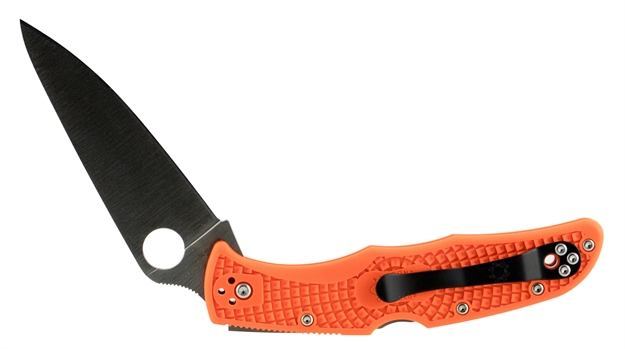 Picture of  Spyderco C10fpor Endura 4 Lightweight 3.75" Folding Clip Point Plain Vg-10 SS Blade Orange Bi-Directional Texturing Frn Handle Includes Pocket Clip
