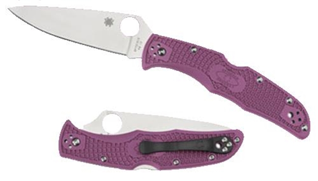 Picture of  Spyderco C10fppr Endura 4 Lightweight 3.75" Folding Clip Point Plain Vg-10 SS Blade Purple Bi-Directional Texturing Frn Handle Includes Pocket Clip 716104002986