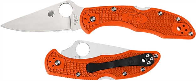 Picture of  Spyderco C11fpor Delica 4 Lightweight 2.88" Folding Plain Satin Vg-10 SS Blade/Orange Bi-Directional Texturing Frn Handle Includes Pocket Clip
