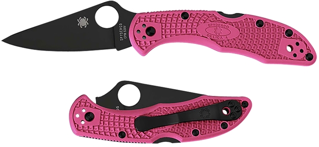Picture of  Spyderco C11fppns30vbk Delica 4 Lightweight 2.90" Folding Plain Black Ticn Cpm S30v SS Blade/Pink Textured W/Black Accents Frn Handle Includes Pocket Clip