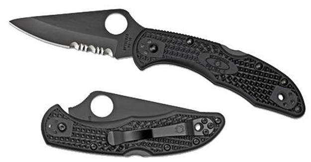 Picture of  Spyderco C11psbbk Delica 4 Lightweight 2.88" Folding Part Serrated Black Ticn Vg-10 SS Blade/Black Textured Frn Handle Includes Pocket Clip