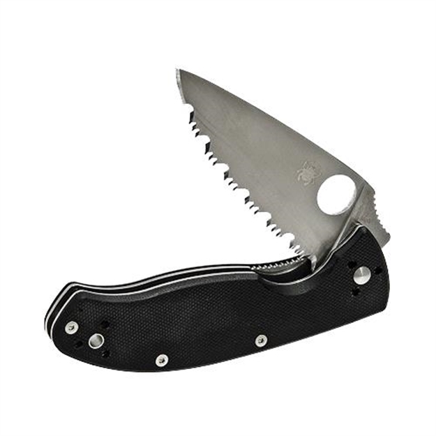 Picture of  Spyderco C122gs Tenacious  3.39" Folding Drop Point Serrated 8Cr13mov SS Blade Black  Textured G10 Handle Includes Pocket Clip