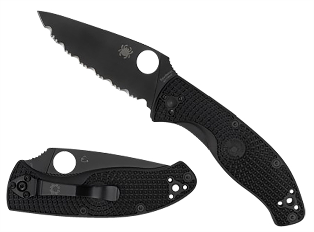 Picture of  Spyderco C122psbbk Tenacious Lightweight 3.39" Folding Part Serrated Black Oxide 8Cr13mov SS Blade/Black Bi-Directional Texturing Frn Handle Includes Pocket Clip