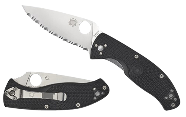 Picture of  Spyderco C122psbk Tenacious Lightweight 3.39" Folding Part Serrated Satin 8Cr13mov SS Blade/Black Bi-Directional Texturing Frn Handle Includes Pocket Clip
