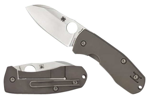 Picture of  Spyderco C158tip2 Techno 2  2.52" Folding Sheepsfoot Plain Cts Xhp Steel Blade/Matte Stonewashed Titanium Handle Includes Pocket Clip