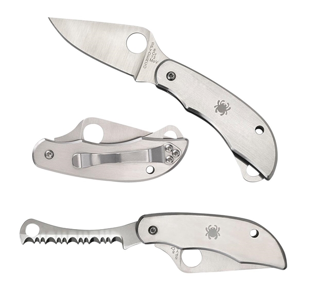 Picture of  Spyderco C176p&S Clipitool  Silver Stainless Steel Folding 8Cr13mov SS 4.57"/4.59" Long Part Serrated Blade Stainless Steel Handle Features Screwdriver/Opener