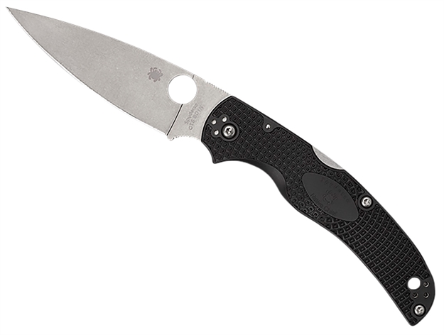 Picture of  Spyderco C244pbk Native Chief Lightweight 4.02" Folding Plain Stonewashed Cts Bd1n SS Blade/Black Textured Frn Handle Includes Pocket Clip