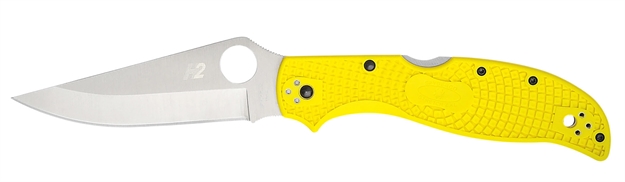 Picture of  Spyderco C258pyl Stretch 2 XL Lightweight 3.95" Folding Plain Stonewashed H2 Steel Blade, Yellow Bi-Directional Texturing Frn Handle