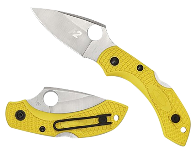 Picture of  Spyderco C28pyl2 Dragonfly 2 Salt 2.25" Folding Plain Stonewashed H1 Steel Blade/ Yellow Textured Frn Handle Includes Pocket Clip 716104002481