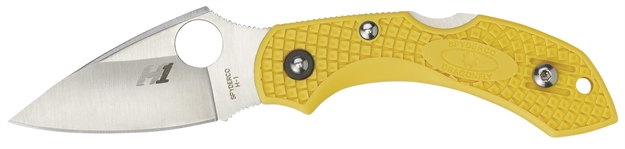 Picture of  Spyderco C28syl2 Dragonfly 2 Salt 2.25" Folding Clip Point Serrated H1 Steel Blade Yellow Bi-Directional Texturing Frn Handle Includes Pocket Clip