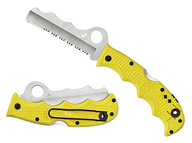 Picture of  Spyderco C79psyl Assist Salt Lightweight 3.68" Folding Part Serrated H2 Steel Blade/Yellow Bi-Directional Texturing Frn Handle Includes Glass Breaker/Pocket Clip 716104010325