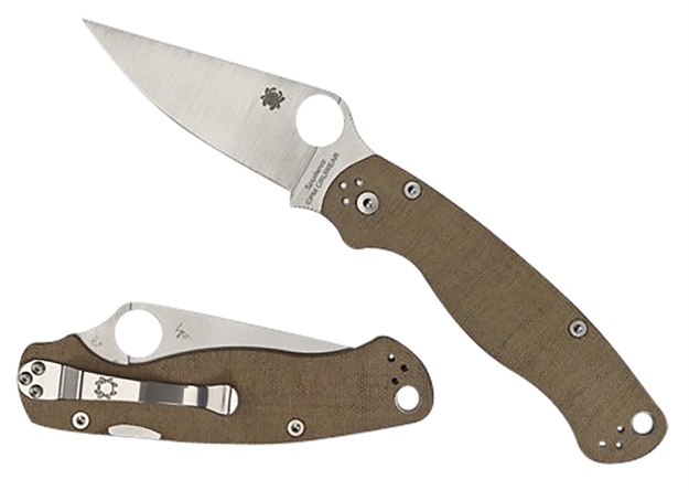 Picture of  Spyderco C81mpcw2 Military 2  3.47" Folding Plain Stonewashed Cpm Cru-Wear Blade/Brown Canvas Textured Micarta Handle Includes Pocket Clip