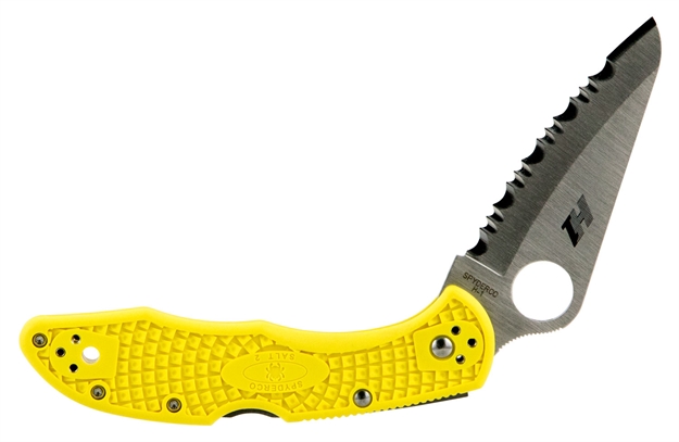 Picture of  Spyderco C88syl2 Salt 2  3" Folding Clip Point Serrated H1 Steel Blade Yellow Bi-Directional Texturing Frn Handle Includes Pocket Clip