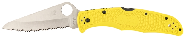 Picture of  Spyderco C91syl2 Pacific Salt 2 3.78" Folding Serrated Stonewashed H2 Steel/Blade Yellow Frn Handle