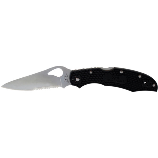 Picture of  Spyderco By03psbk2 Byrd Cara Cara 2 Lightweight 3.75" Folding Drop Point Part Serrated 8Cr13mov SS Blade Black  Textured Frn Handle Includes Pocket Clip