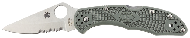 Picture of Spyderco C33psfg Delica 4 Lightweight 2.88" Folding Drop Point Part Serrated Vg-10 SS Blade Foliage Green Bi-Directional Texturing Frn Handle Includes Pocket Clip C11PSFG