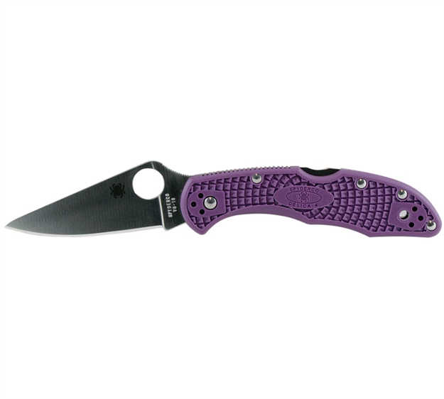 Picture of Spyderco Cllfppr Delica 4 Lightweight 2.88" Folding Drop Point Plain Vg-10 SS Blade Purple Bi-Directional Texturing Frn Handle Includes Pocket Clip C11FPPR 716104003082