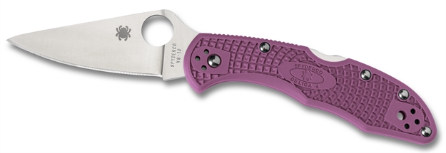 Picture of Spyderco Cllfppr Delica 4 Lightweight 2.88" Folding Drop Point Plain Vg-10 SS Blade Purple Bi-Directional Texturing Frn Handle Includes Pocket Clip C11FPPR