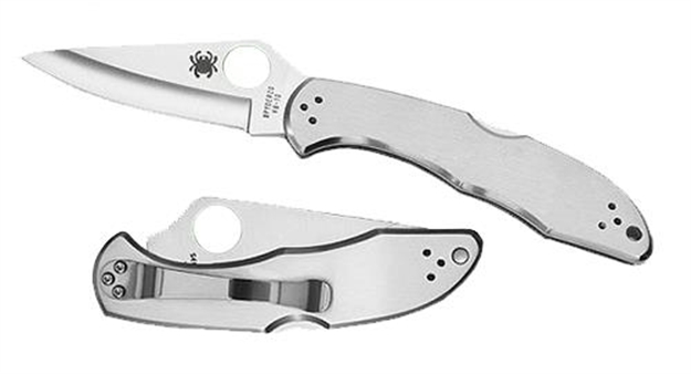 Picture of  Spyderco C11p Delica 4  2.95" Folding Drop Point Plain Vg-10 SS Blade/ Stainless Steel Handle Includes Pocket Clip