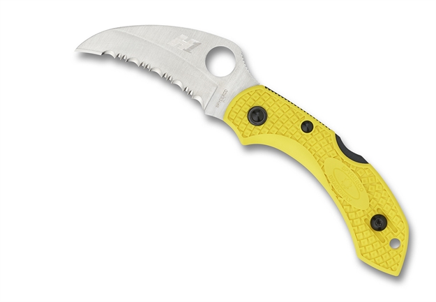 Picture of  Spyderco C28syl2hb Dragonfly 2 Salt 2.30" Folding Hawkbill Serrated H2 Steel Blade Yellow Frn Handle, Includes Pocket Clip