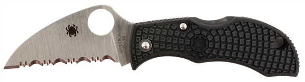 Picture of  Spyderco Mbkwsb Manbug  1.91" Folding Wharncliffe Serrated Non-Reflective Black Ticn Vg-10 SS Blade, Black Textured Frn Handle